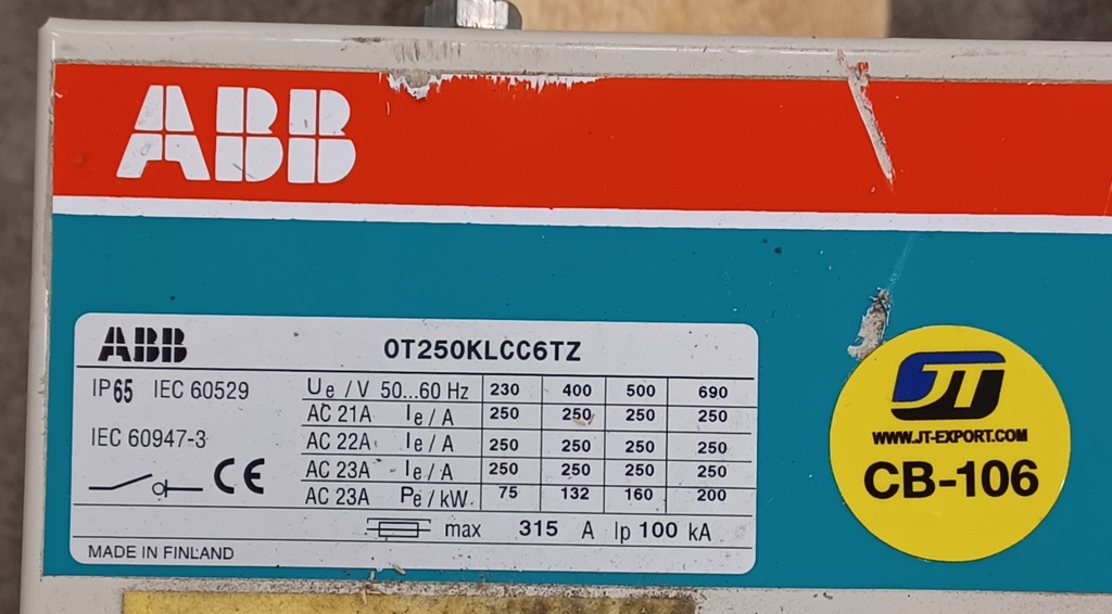 TURVAKYTKIN VÄÄNNIN ABB OT250KLCC6TZ