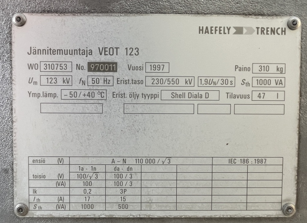110kV voltage transformer Haefely VEOT 123