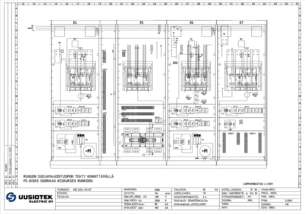 3200A 230_400V Icw 80kA Ipk 160 kA Norelco kentät 04-07