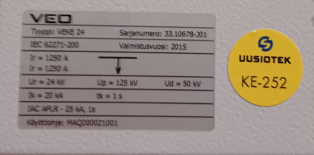 24kV 20kA 1250A VEO VEKE24 kojeisto vm. 2015