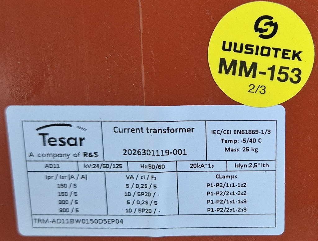 Virtamuuntaja Tesar AD11 150-300/5/5 0.2S