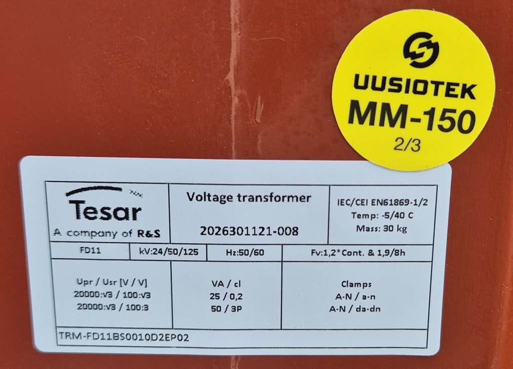 Jännitemuuntaja Tesar FD11 20000:V3/100:V3/100:3 25VA cl 0,2; 50VA