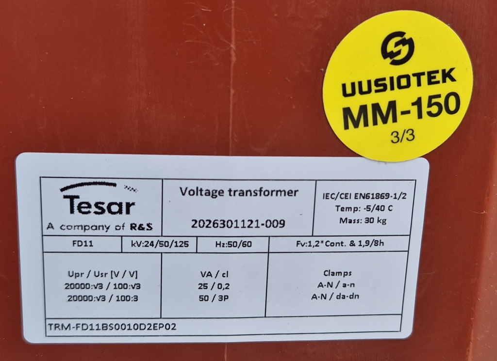 Jännitemuuntaja Tesar FD11 20000:V3/100:V3/100:3 25VA cl 0,2; 50VA