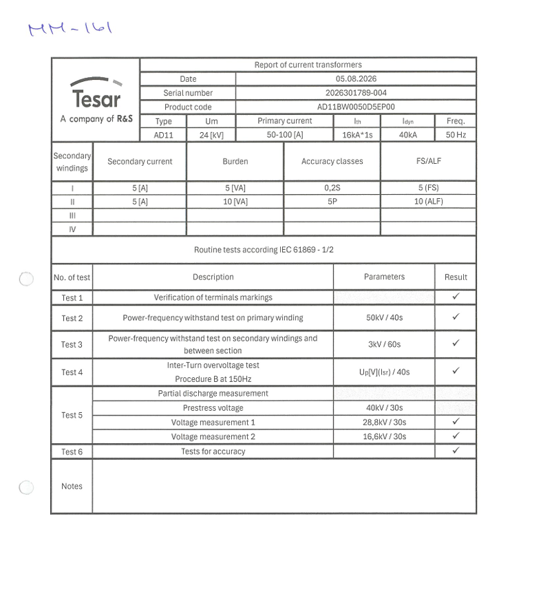 Current transformer Tesar AD11 50-100/5/5 0.2S