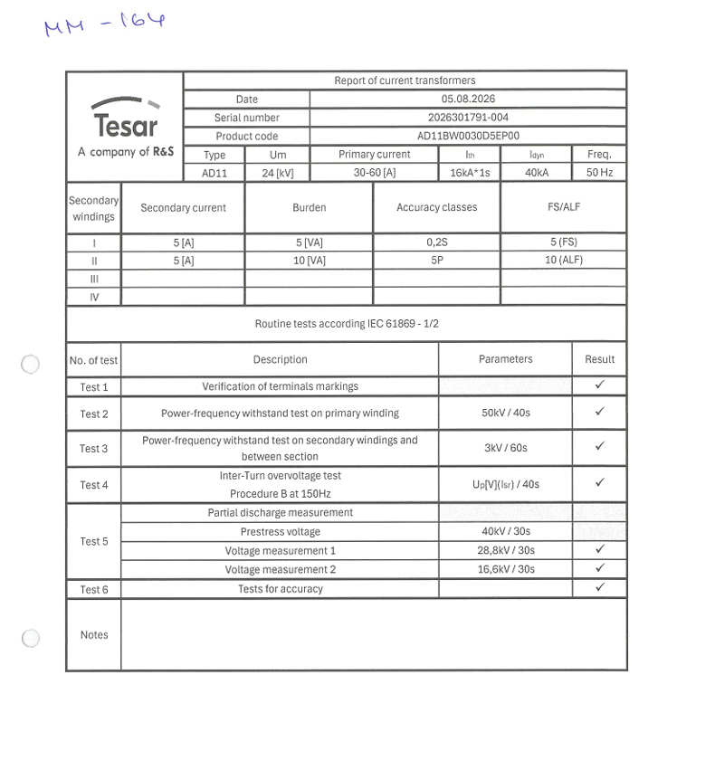 Current transformer Tesar AD11 30-60/5/5 0.2S