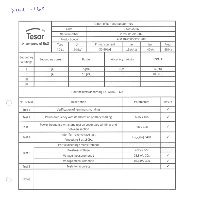 Current transformer Tesar AD11 30-60/5/5 0.2S