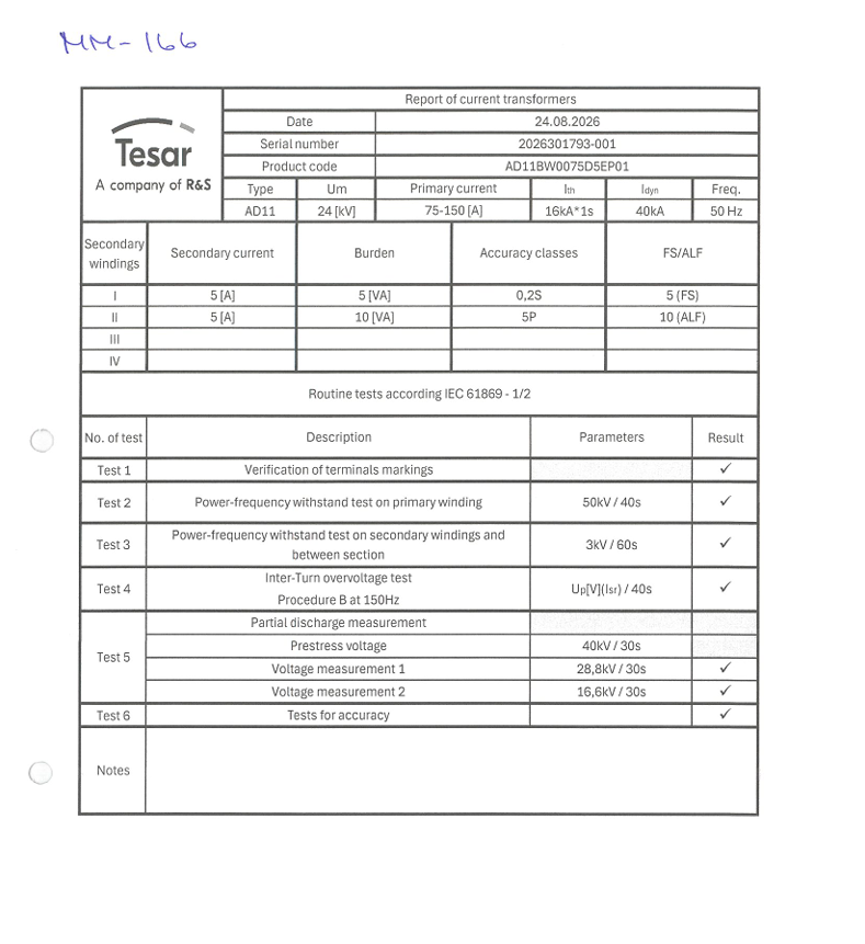 Current transformer Tesar AD11 75-150/5/5 0.2S
