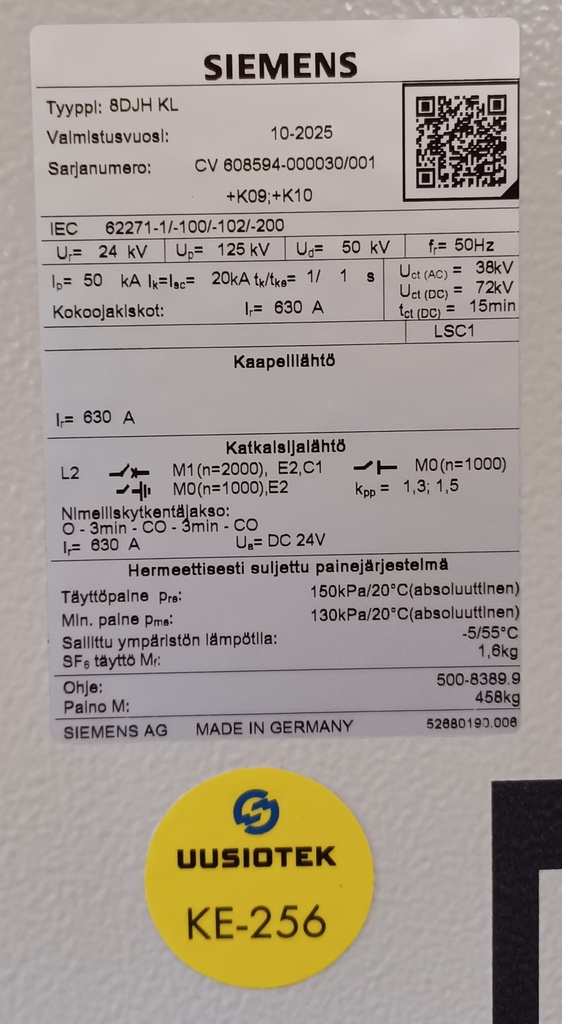 24 kV 20kA Siemens 8DJH KL kojeisto