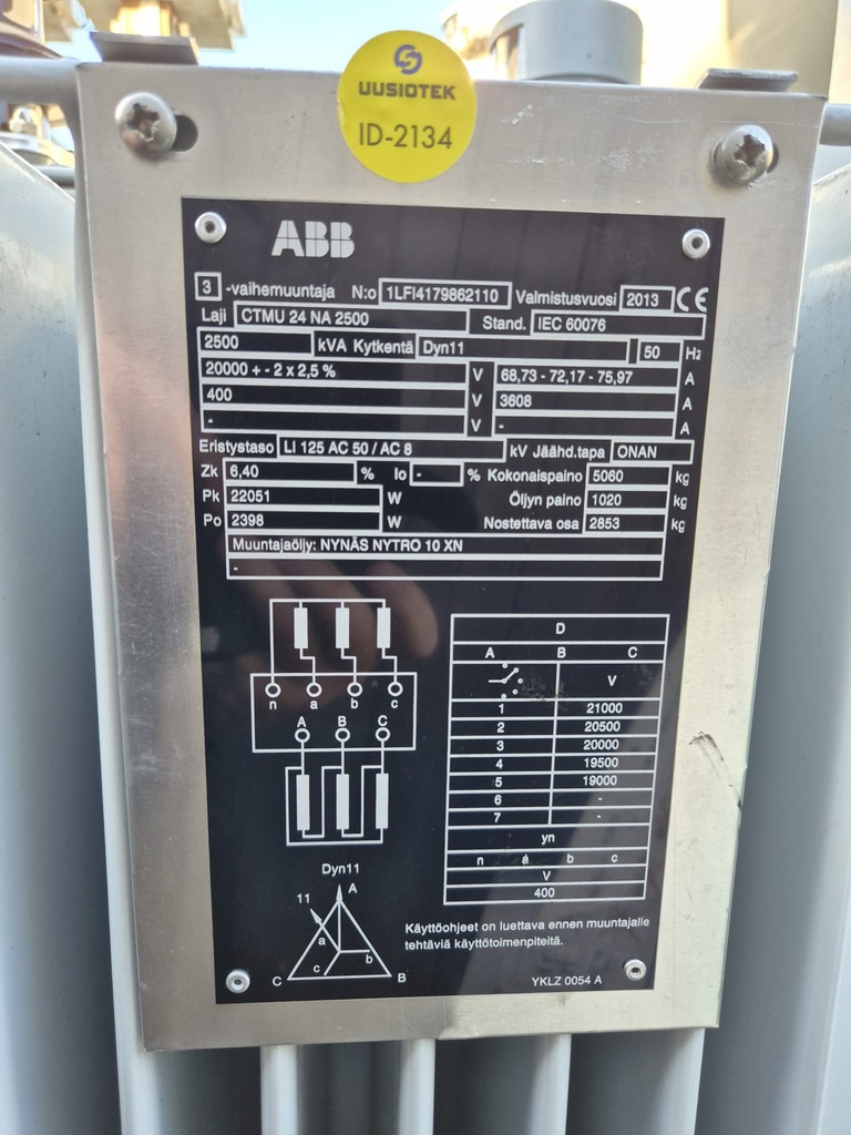 2500kVA 20/0,4kV Oil type transformer ABB vm. 2013