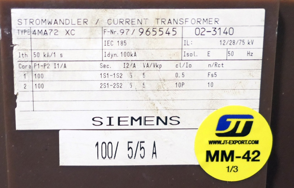 Virtamuuntaja Siemens 4MA72 XC 100/5/5A 0.5 10P