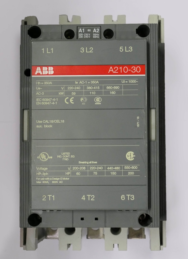 ABB A210-30 contactor 110kW 210A (AC-3)