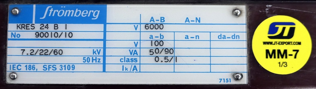Voltage transformer Strömberg KRESS24B1 6000V 0,5/1