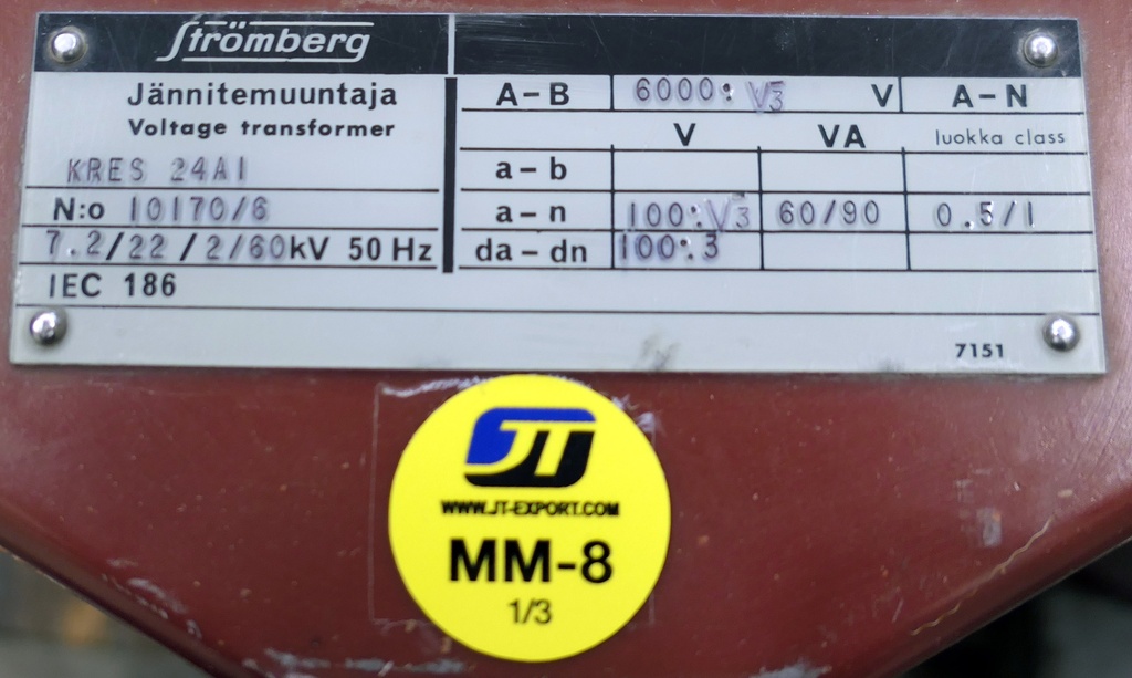 Jännitemuuntaja Strömberg KRES24A1 6000:√3/100/√3 /100:3V Cl 0.5