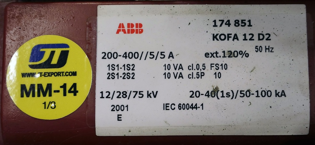 Current transformer ABB KOFA12D2 200-400//5/5A 0,5