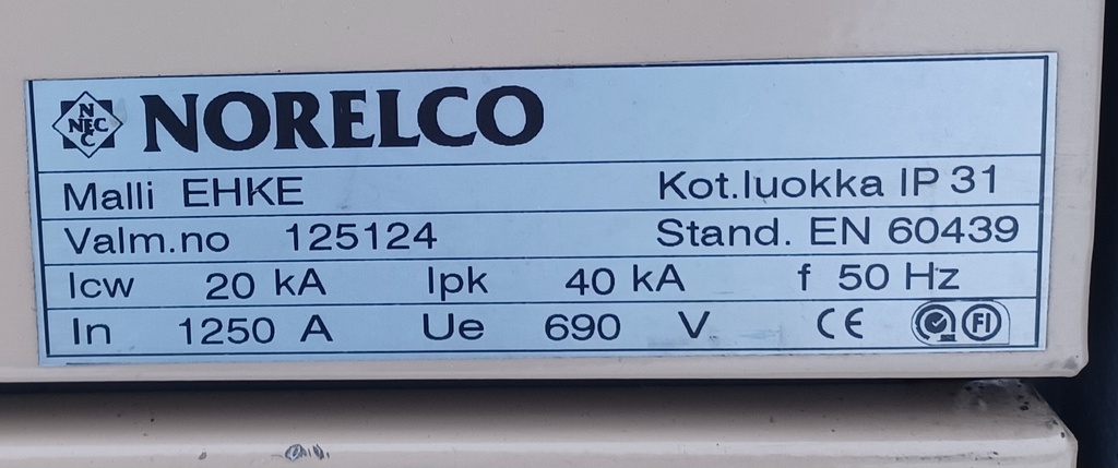 1250A 690V Icw 20kA Norelco EHKE low voltage center
