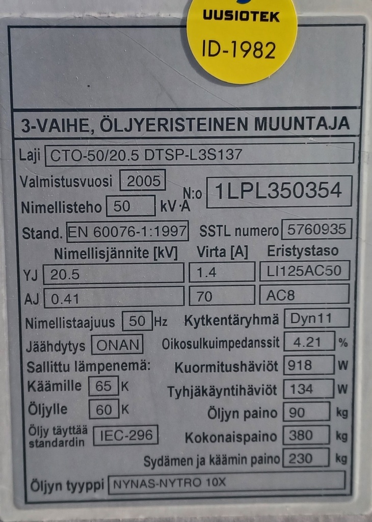 50kVA 20/0,4kV Öljymuuntaja ABB vm. 2005