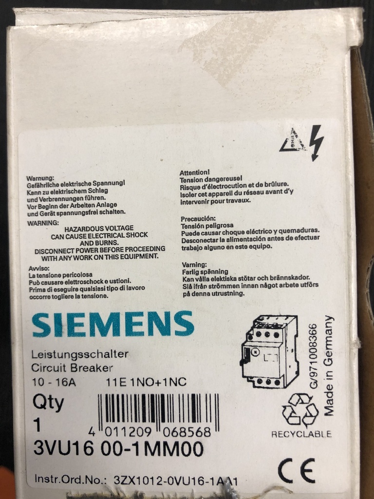 Siemens 3VU1600-1MM00 suojakytkin 10-16A