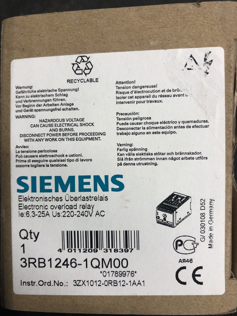 Siemens 3RB1246-1QMOO ylikuormitusrele 6,3-25A