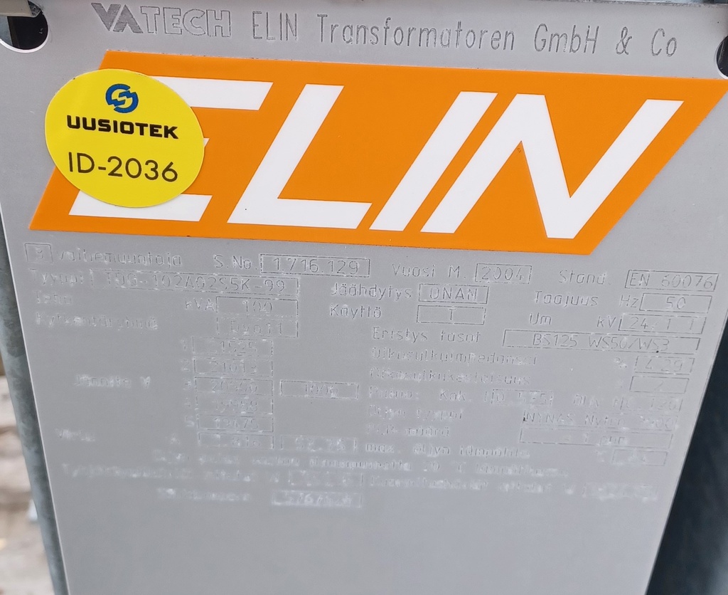 100kVA 20/1kV Öljymuuntaja Elin vm. 2004