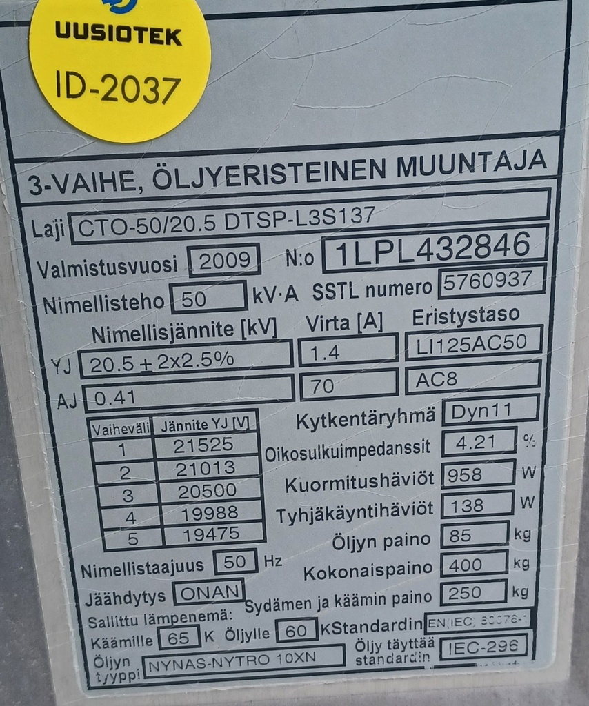 50kVA 20/0,4kV Öljymuuntaja ABB vm. 2009