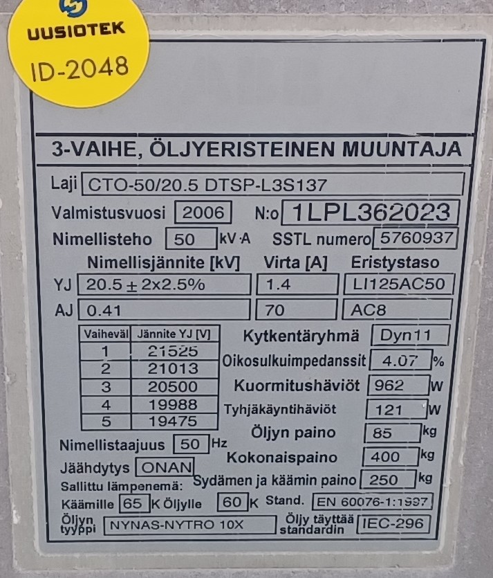 50kVA 20/0,4kV Oil transformer ABB -2006