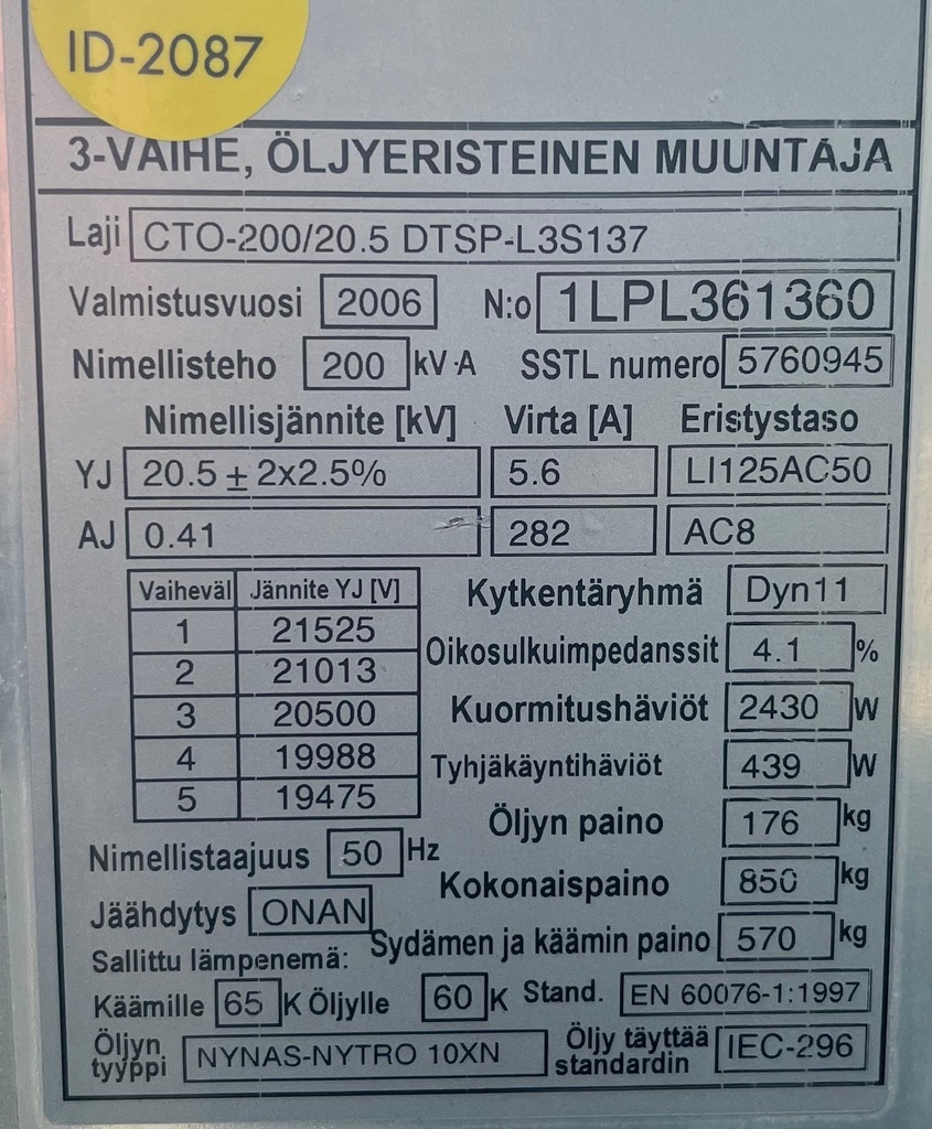 200kVA 20/0,4kV Oil transformer ABB -2006