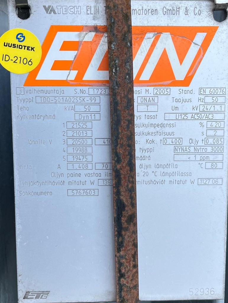 50kVA 20/0,4kV Oil transformer Elin -2005