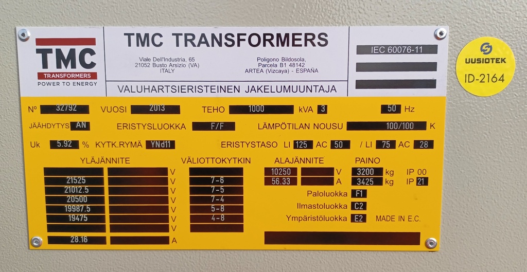 1000kVA 20,5/10,3kV TMC Transformers dry type transformer 2013