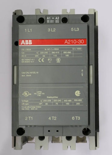 [A210-30] ABB A210-30 contactor 110kW 210A (AC-3)