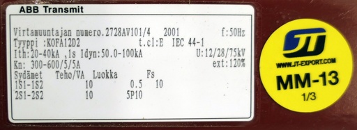 [MM-13] MM-13 Current transformer ABB KOFA12D2 300-600/5/5A 0,5