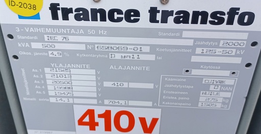 [ID-2038] 500kVA 20/0,4kV Öljymuuntaja France Transfo vm. 2000