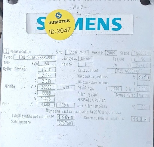 [ID-2047] 50kVA 20/0,4kV Öljymuuntaja Siemens vm. 2009