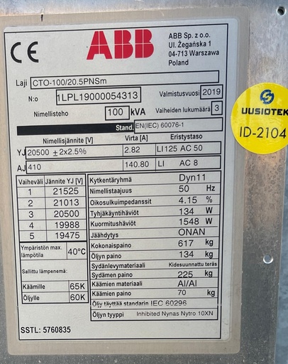 [ID-2104] 100kVA 20/0,4kV Oil transformer ABB -2019