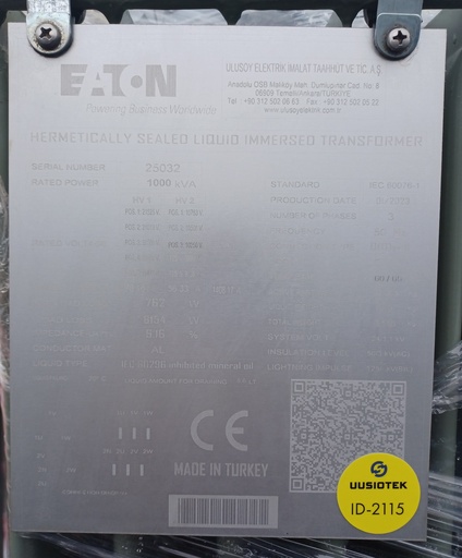 [ID-2115] 1000kVA 10-20/0,4 kV Öljymuuntaja Eaton vm. 2023_palautuu Eltel